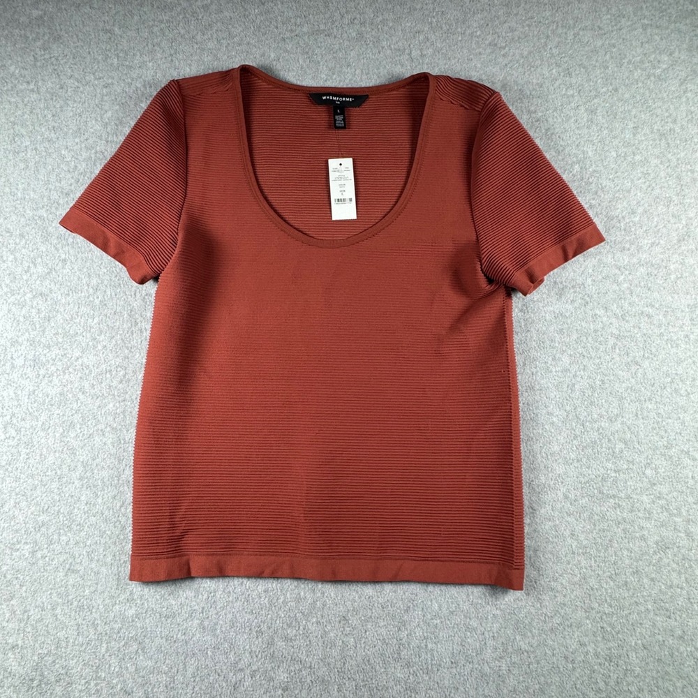 WHBMFORME Seamless Rib Short Sleeve Top Sienna Orange 570394553 Womens L